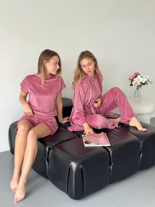 Жіноча піжама 4ка набір 4 в 1 для дому комплект + халат велюр  плюш