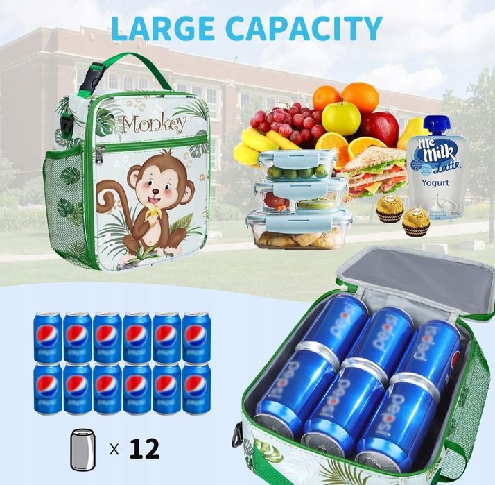 Torba Termiczna na Lunch dla Dzieci Lunchbox z Uchwytem Małpka