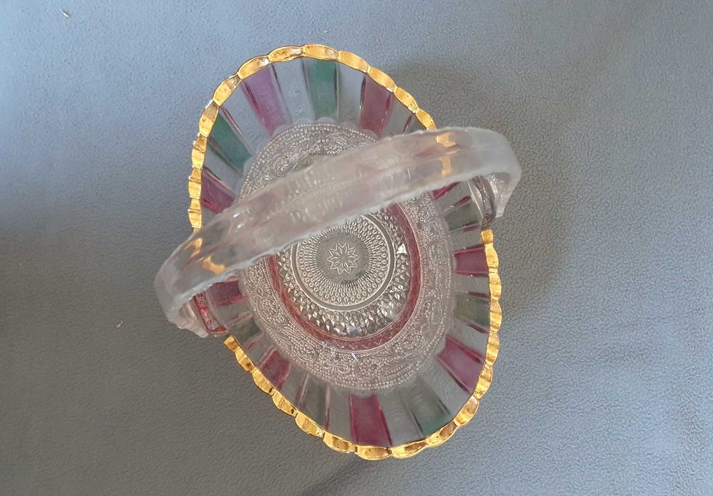 Fantástica Fruteira / Cesto, com vitral pintado à mão - Anos 50/60