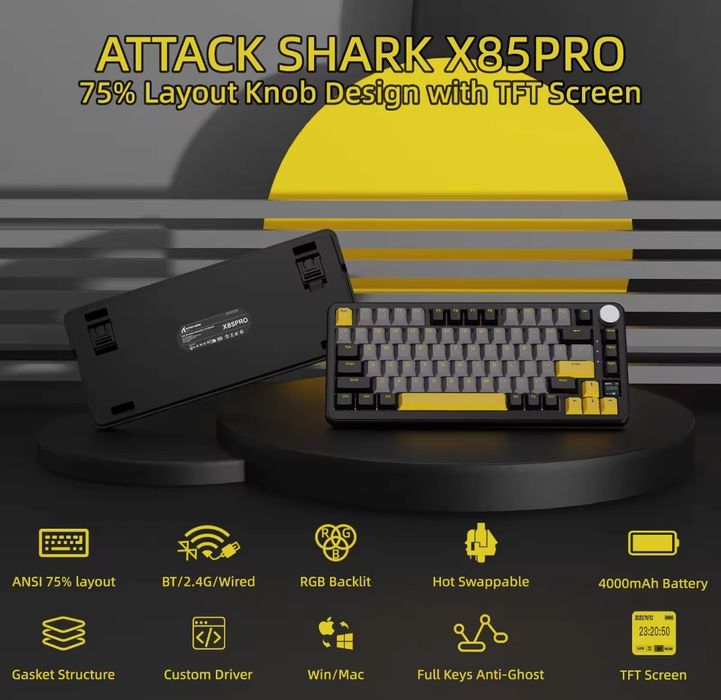Top Игровая клавиатура Attack shark X85 PRO, RGB,4000mah,75%,hot-swap#