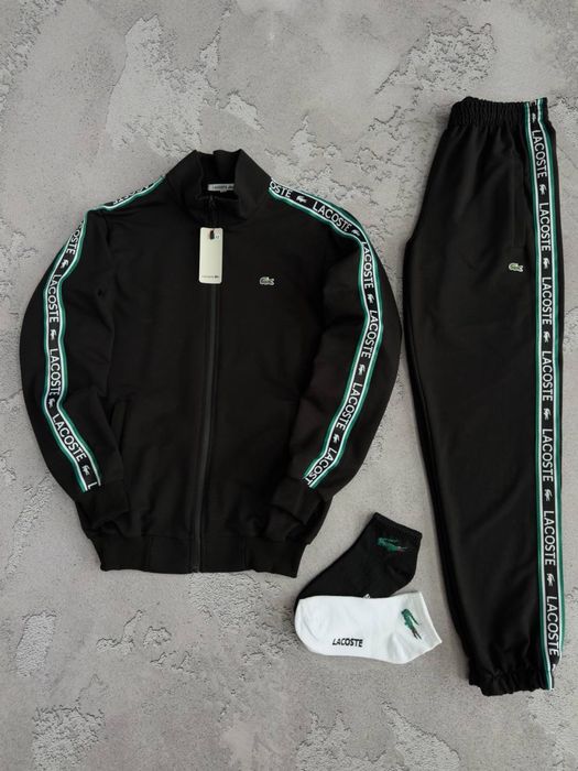 Чоловічий спортивний костюм Lacoste з лампасами | Спортивний костюм Лакост білий зелений чорний⁠ |