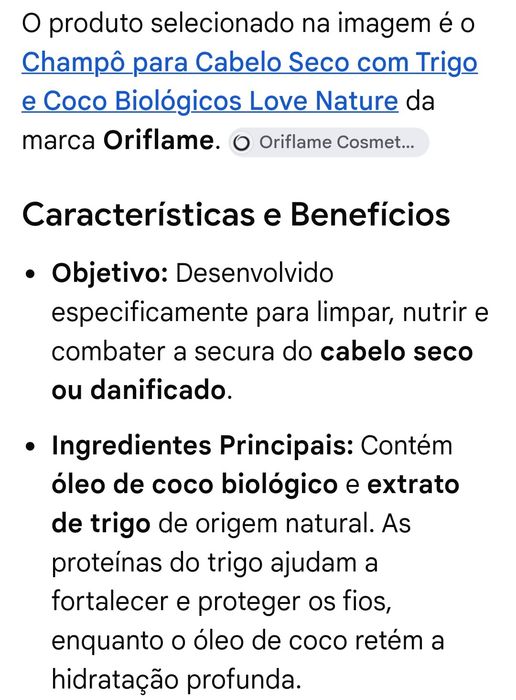 Champô com Trigo e Coco 250ml Oriflame