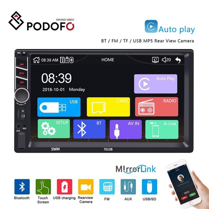 Rádio 2din 7" com carplay Bluetooth USB Mirrorlink NOVO