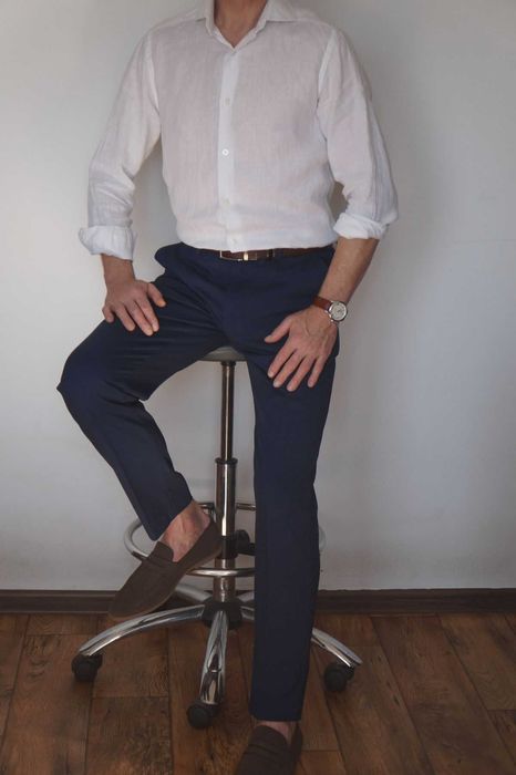 Letnia koszula Massimo Dutti 100% Len Biała Letnie Stylizacje Stan Idealny