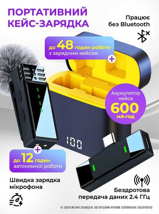 Мікрофон бездротовий для телефону петличний микрофон для айфона