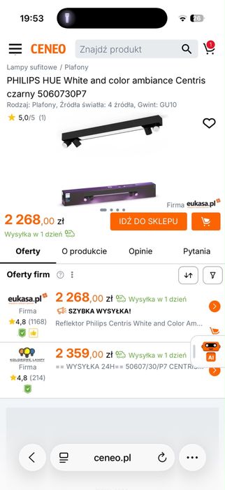 PHILIPS HUE White and color ambiance Centris czarny 5060730P7