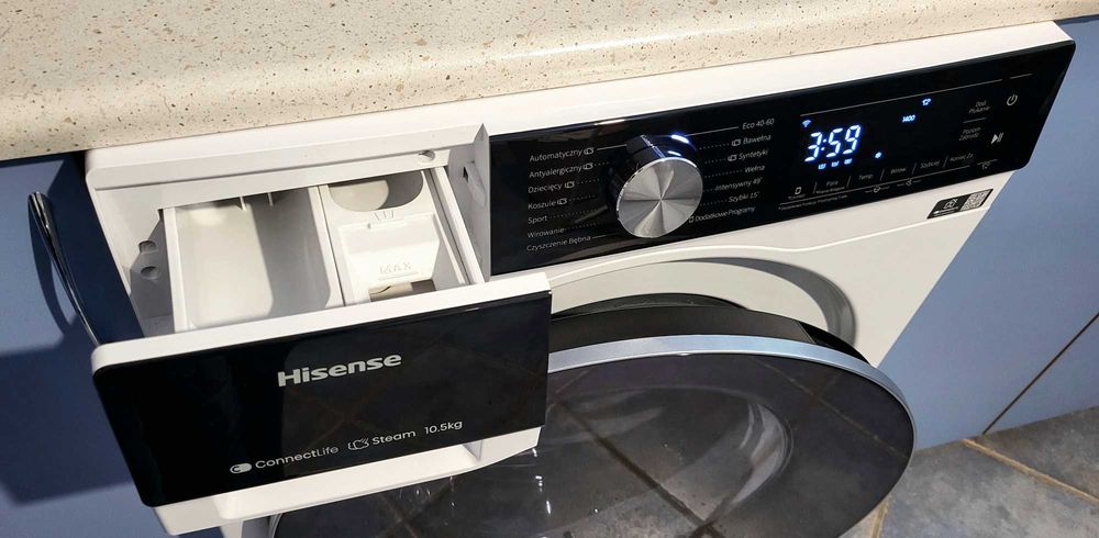 Pralka HISENSE 10,5 kg, 1400obr, para, aplikacja, stan idealny