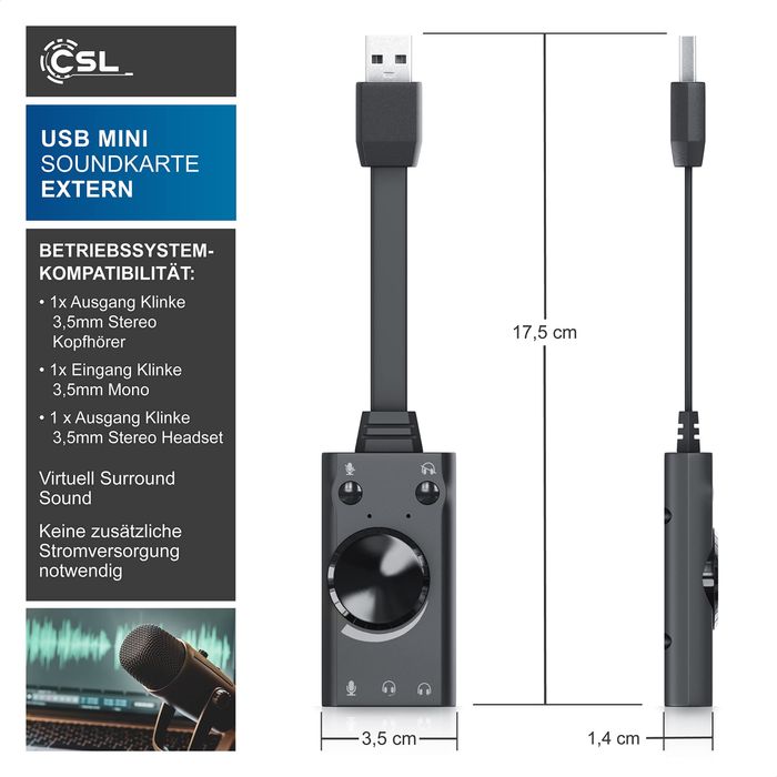 CSL - USB mini karta dźwiękowa zewnętrzna - wirtualne Surround