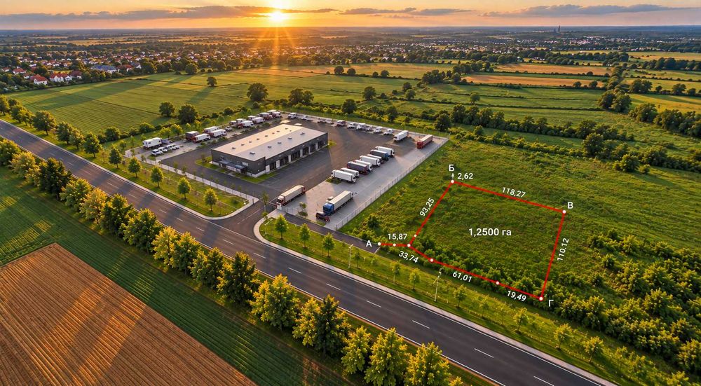 Без комісії для покупця! Продаж фасадної земельної ділянки площею 1,25 га на першій лінії автотраси Львів – Луцьк, с. Вислобоки.