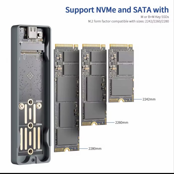 Кишеня для SSD UnionSine Dual Protocol M2 NVMe 10Gbps USB3.1