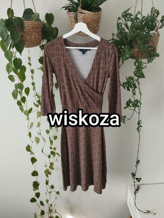 Wiosenna sukienka z wiskozy, do biura, codzienna, w liście, wzory, jas