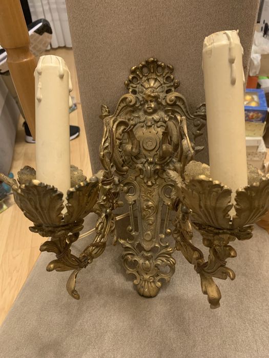 Barokowy kinkiet 2- ramienny anioł vintage