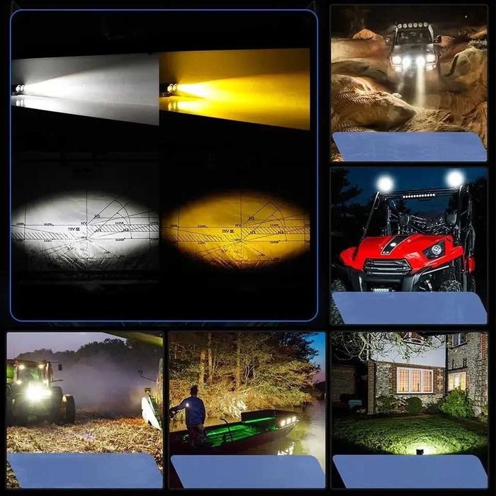 Par de Faróis Auxiliares LED Bifocais - Luz Branca Amarela 20W 8000LM