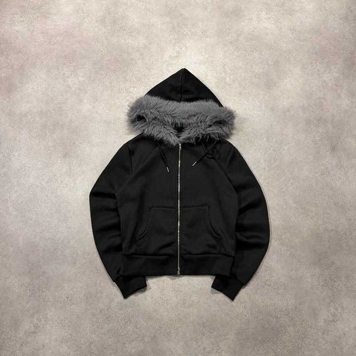 Bluza Y2K Zip Up Hoodie Faux Fut Sztuczne Futerko Coquette Swag Japan