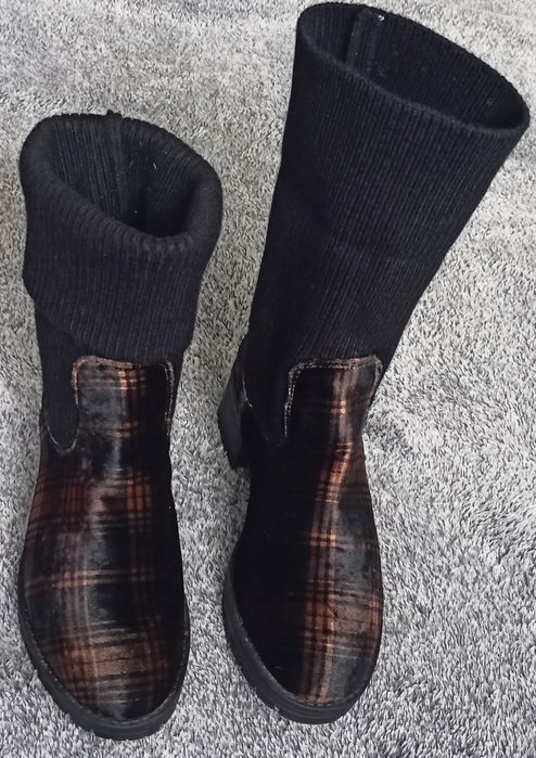 Botki w krate z wywijaną tekstylną cholewką 37 jak nowe