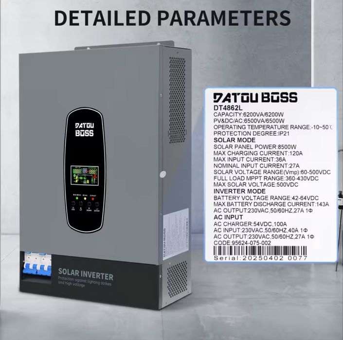 Гібридний інвертор DatouBoss DT4862L 48v 6.2kW 6200W