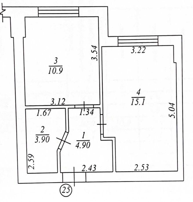 1-к квартира 34,8 м², готовий будинок, газове опалення