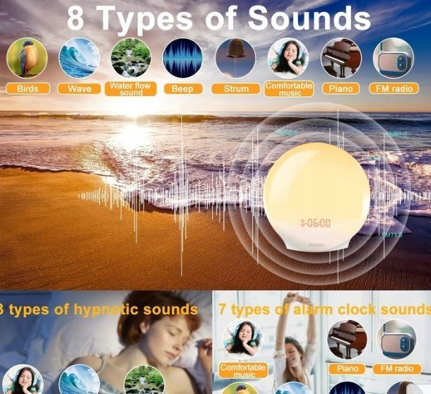 Budzik świetlny radio bBawoo budzik świetlny z 7 naturalnymi dźwiękami