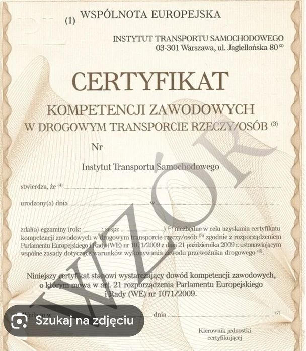 Użyczę Certyfikat Kompetencji Zawodowych