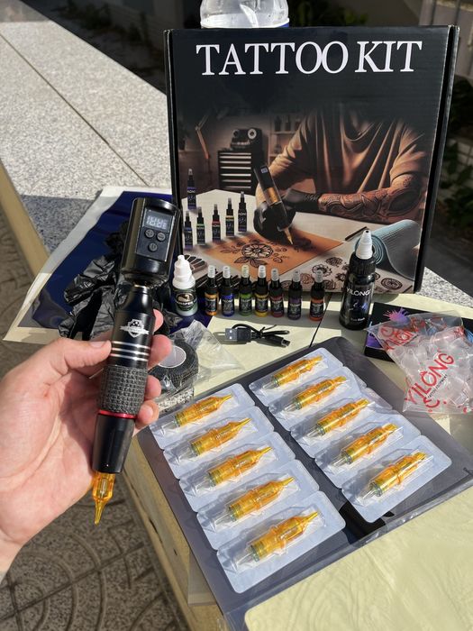 Kit Tatuagem Tattoo Pen Completo, C/ Pele Treino/Tintas/Agulhas/ Etc