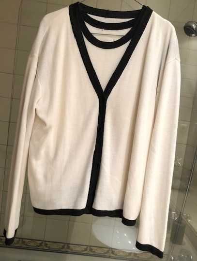 Conjunto malha fina de casaco e blusa