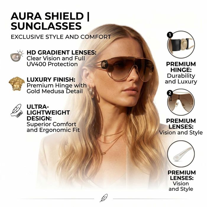 Óculos de sol femininos Aura Shield, estilo envolvente oversized, visão HD UV400