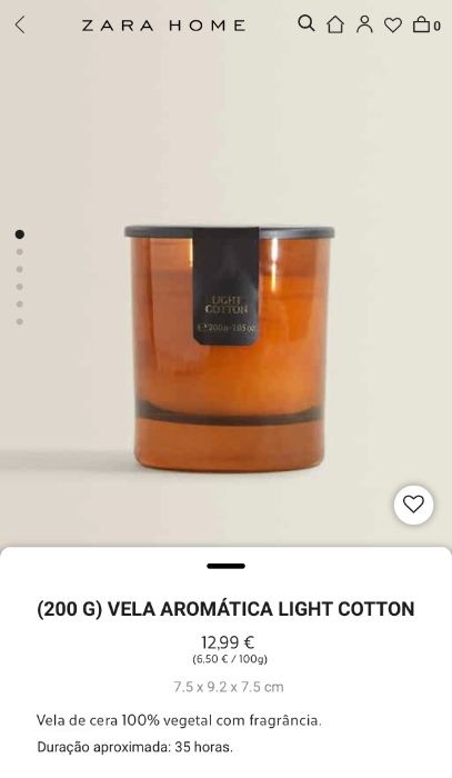 (200GR) Vela Aromática Light Cotton Zara Home