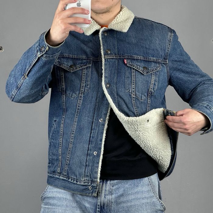 Куртка джинсова Levis Premium утеплена зима джинсовка шерпа демисозон