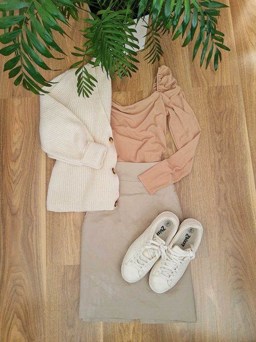 Lniano bawełniana beżowa spódnica Reserved XS len bawełna