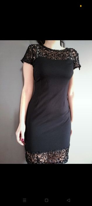 Piekna sukienka mała czarna z cekinami i koronką Kalami exclusive r.40
