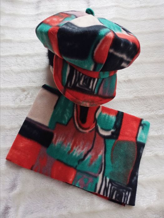 Nowy, ciepły, polarowy komplet damski Vintage czapka z daszkiem i szal