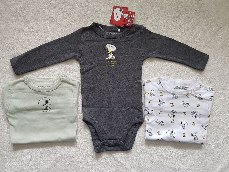 body 80 snoopy peanuts zestaw długi rękaw komplet pakiet paka 3 sztuki