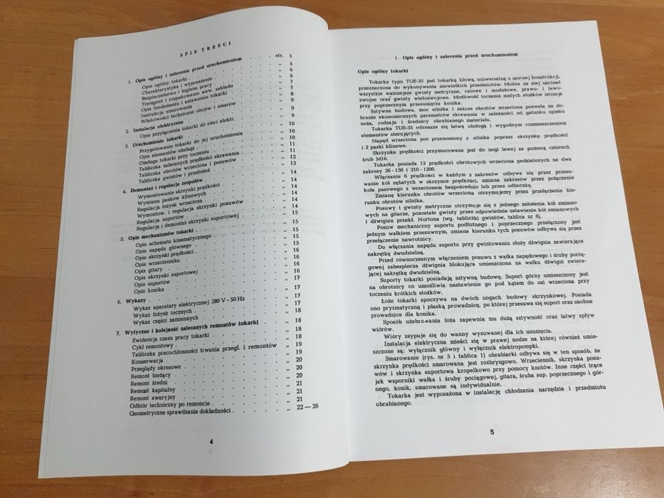 Instrukcja DTR Tokarka TUE-35 Dokumentacja Techniczna + rysunki