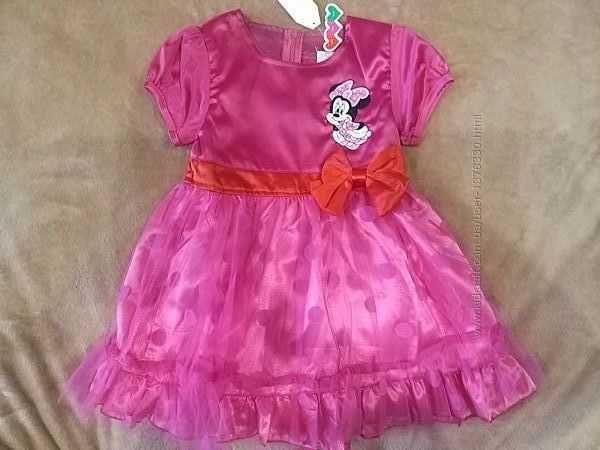 Праздничное атласное нарядное розовое платье Минни Маус 104см 3-4 года