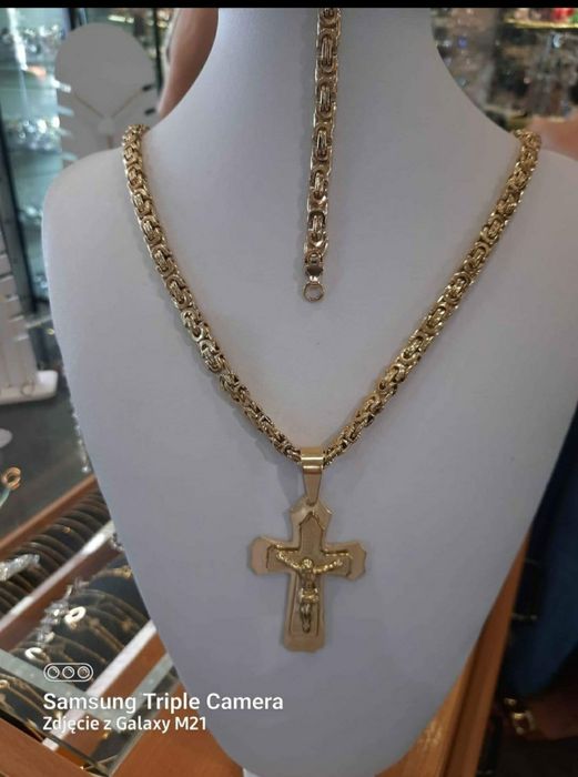 Komplet męski łańcuszek bransoletka I krzyż stal  60 cm 7mm