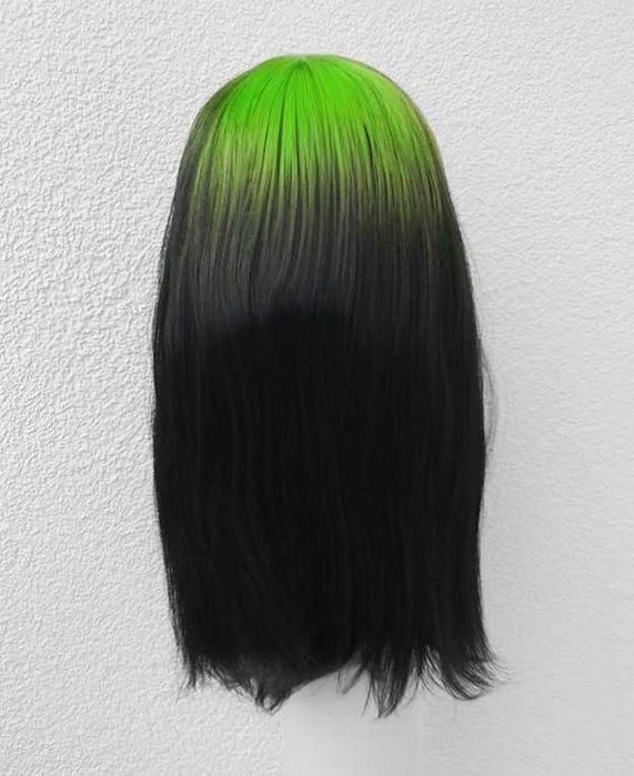 Peruka czarna zielony odrost z przedziałkiem Billie Eilish cosplay wig