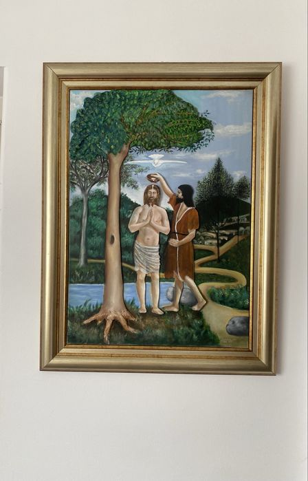 Quadro Batismo de Jesus emoldurado