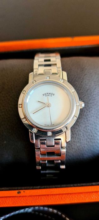 Damski zegarek Hermes Clipper z tarczą z masy perlowej i 12 brylantami