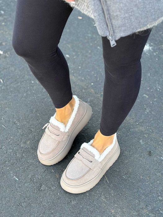 Жіночі зимові лофери замшеві (36-41) на хутрі | Черевики з хутром