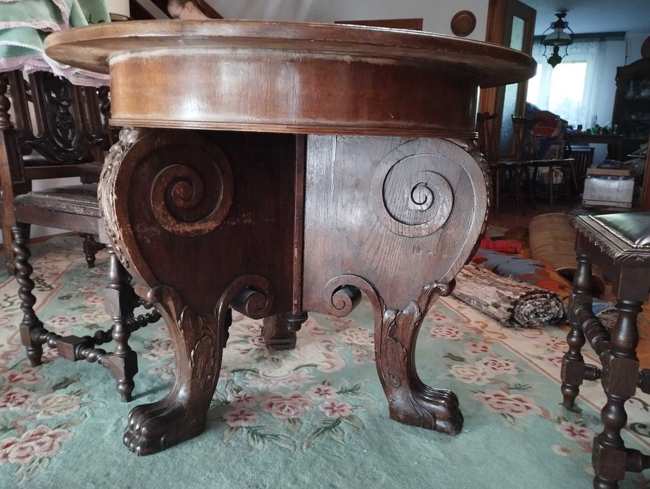 Stół dębowy, stylowy, zabytkowy, k. XIX w.