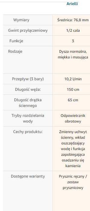 Zestaw prysznicowy, natryskowy CORNAT - markowy, kompletny - NOWY