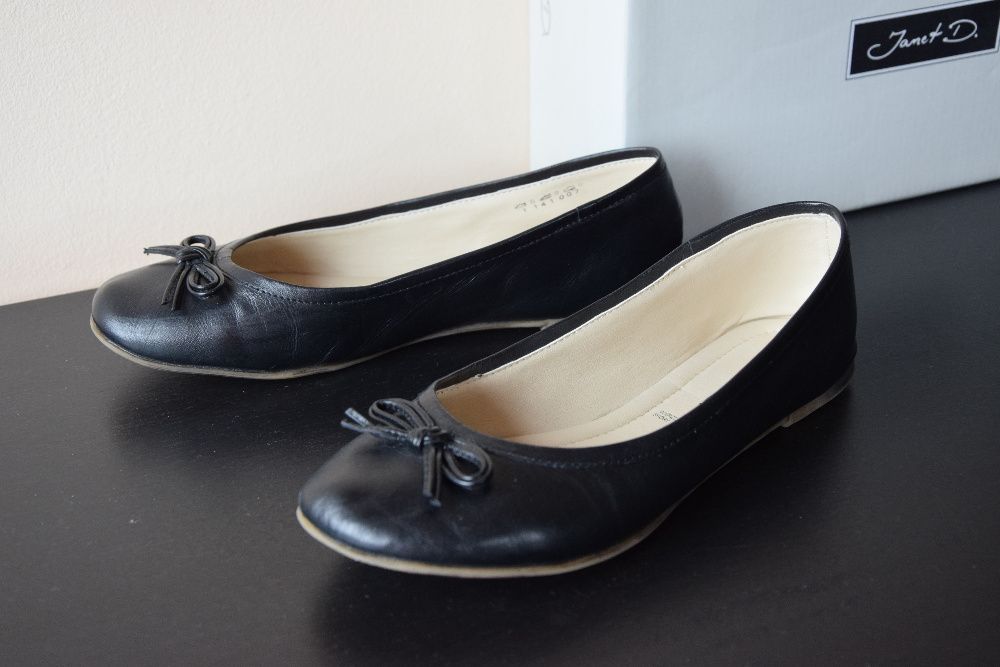 Baleriny czarne skórzane z kokardką rozm. 36