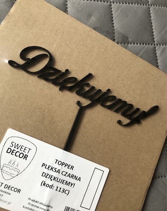 Topper czarny na tort Dziękujemy! Dekoracja tortowa Sweet Decor