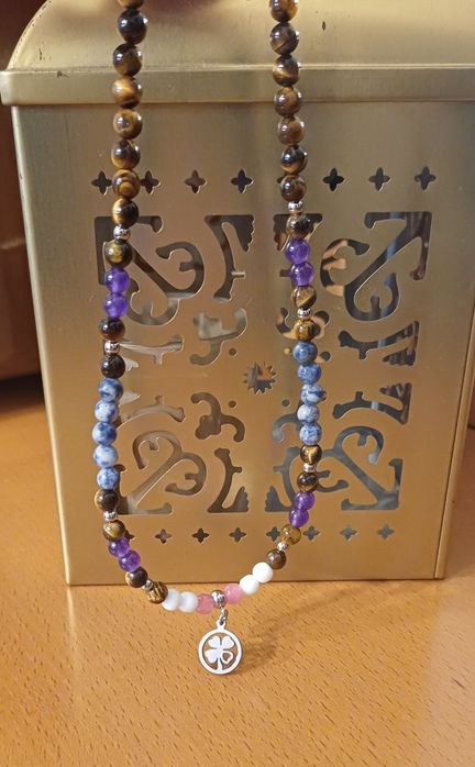 Colar Feminino Trevo &  Pedras Naturais  & Aço- PulseirasMe4You