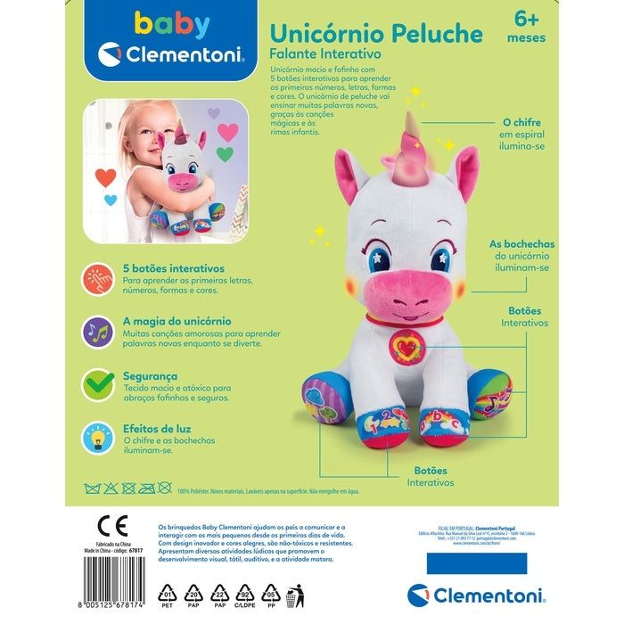 Unicórnio Peluche Interativo (C/ som e luzes)