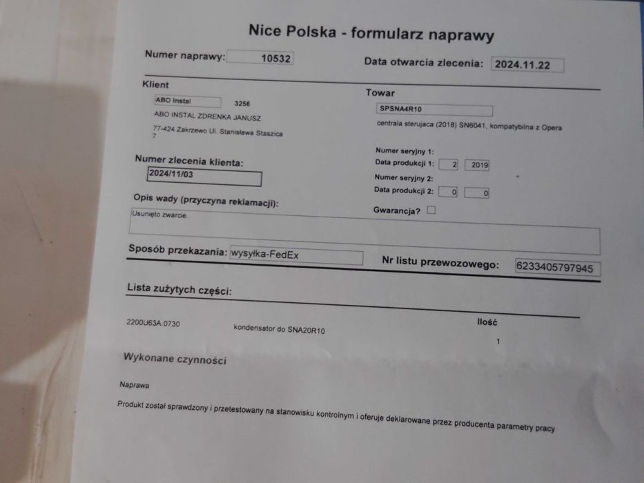 Nice napęd-głowica SPIN 6021,6023,centrala Spin 6041-SNA4R10 oo