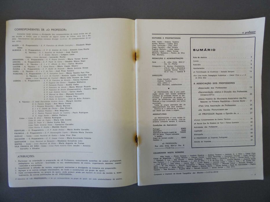 Revistas O Professor, Números 1 e 2