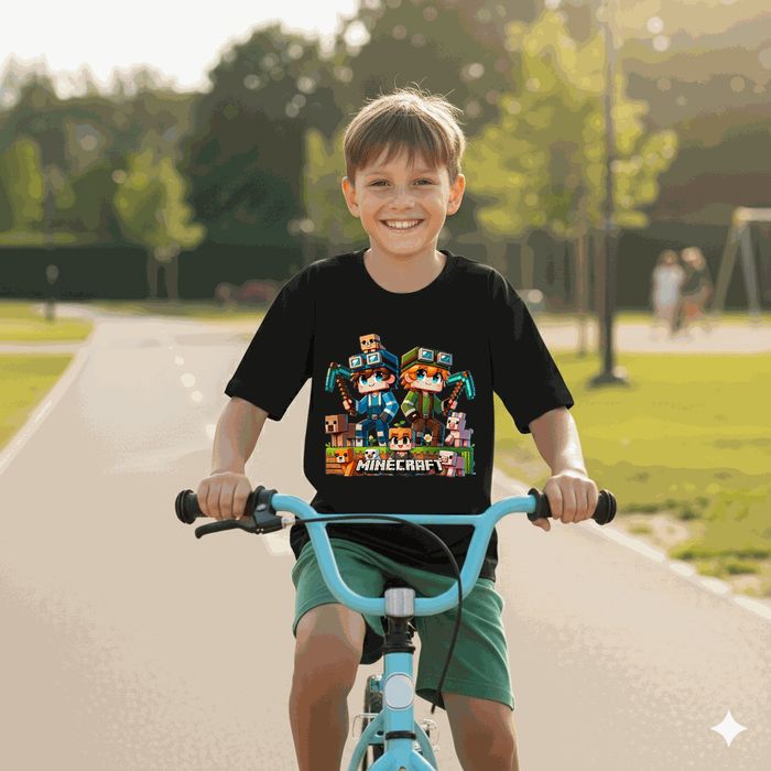 Koszulka dziecięca czarna – Pikselowy Świat – minecraft prezent 128