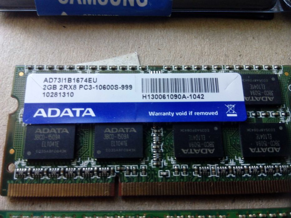 DDR3 2GB 1.5V 1Rx8 / 2Rx8 800mHz SO-DIMM, Samsung, ADATA Micron- 1GB