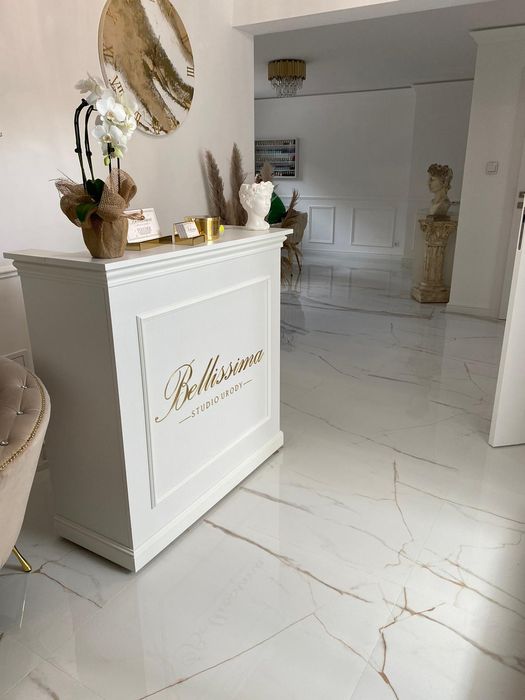 Recepcja kosmetyczna fryzjerska  lada  logo lustrzane DOSTĘPNA OD RĘKI